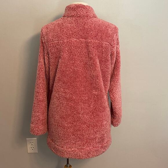 Soft Surroundings Coral Pink‎ Fuzzy Fleece Quarter Zip Pullover Tunic Top - Picture 2 of 6